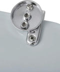 Close-up of metal fitting on a toilet seat cover, showcasing attachment points for Cozy Flannel Toilet Seat Cover Featuring Stylish Sea Star Print Universal Stretch Bath Lid Wrap That Fits Almost Any Oval Bowl Straight Up Smart Choice For Warmer Winter Bathroom Comfort And Effortless Cleaning.
