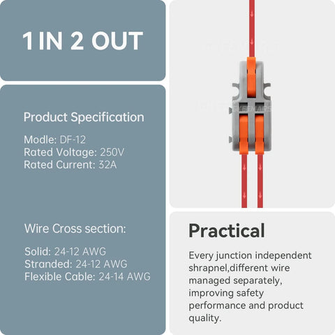 20Pcs Mini Electrical Wire Connectors For DIY Splicing Into 4 6 8 9 10 Way Butt Terminal Blocks One In Two Out Nylon Insulated