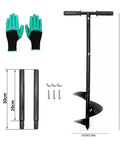 Compost Turning Tool For Easy Aeration And Mixing In Outdoor Tumbler Bins, Rustproof Spiral Aerator, parts and green gloves visible
