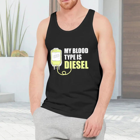 Rock This Killer Fit With Our Hella Comfy Mens Cotton Tank Top Featuring The Dope Mechanic Graphic That Says Blood Type Is Diesel.