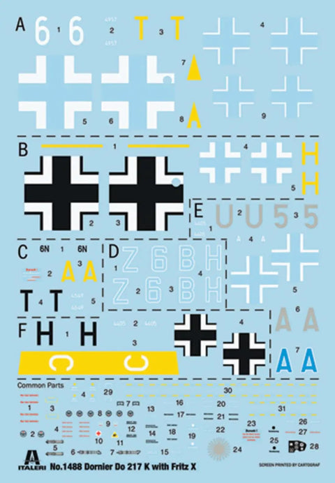 Decal sheet for Dornier Do 217 K1 K2 Bomber Model Kit With Fritz X Guided Bombs 1 72 Scale Unpainted Plastic Assembly