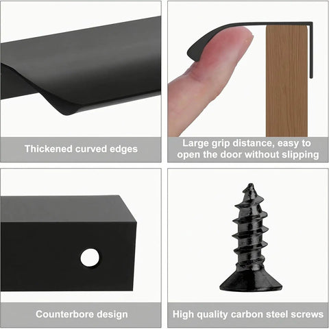 Five Piece Hidden Furniture Handles Black Edge Pulls Invisible Aluminum Alloy No Fingerprints Punch Free details and screws