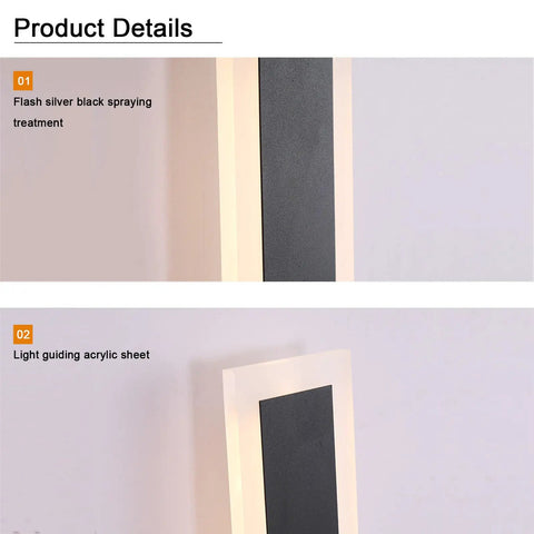 JGSYD Smart Sensor Control Wall Light with Motion Sensor Led Wall Lamp Acrylic Wall Mounted Long Strip Wall Sconce Minimalist Soft Light for Courtyard Hallway,White Light-100Cm product detail showing black spray treatment and light guiding acrylic sheet.