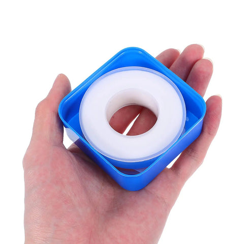 Top Shelf PTFE Adhesive Seal Tape 10 Rolls Of Water Leak Repair Wrap For Pipes And Threads Gonna Save Ya Time With This Ninja Tight DIY Plumbing Fix Daily in hand, showcasing compact design.