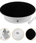 Sleek Electric Rotatable Jewelry Display Stand Turntable With Ultra Smooth Two Speed Rotation And High Capacity Bearing white base with black velvet top