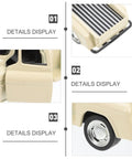 Close-up of beige small off road pickup truck model toy figure for kids and collectors, realistic 4.92 inch mini car figurine parts.