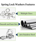 1000Pcs 304 Stainless Steel Spring Washers Kit Nine Size Set M2 M2.5 M3 M4 M5 M6 M8 M10 M12 For Mechanical Automotive Equipment Outdoor Furniture Pro Grade Anti Loosening Locking Fastening, multiple sizes