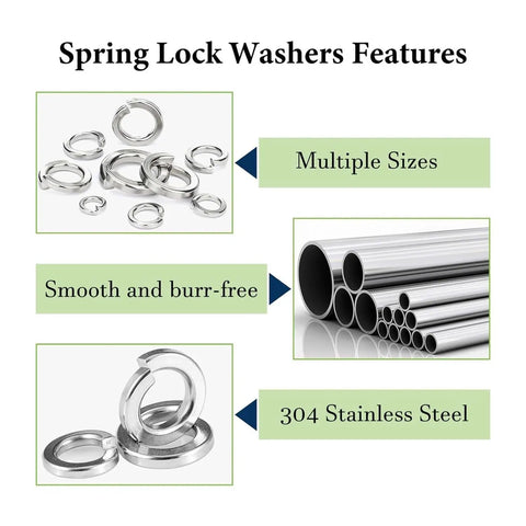 1000Pcs 304 Stainless Steel Spring Washers Kit Nine Size Set M2 M2.5 M3 M4 M5 M6 M8 M10 M12 For Mechanical Automotive Equipment Outdoor Furniture Pro Grade Anti Loosening Locking Fastening, multiple sizes