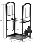 Two Tier Firewood Rack for Indoor Outdoor Use with Fireplace Tools Set Including Brush Shovel Poker Tongs Waterproof Steel Log Holder