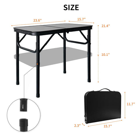 Ultra Portable Camping Table With Aluminum Frame, Lightweight 4.85 Lb Design, Adjustable Height Up To 21 Inches shown folded and open