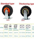 Heavy Duty 6 Inch Pneumatic Caster Wheels 4 Pack showcasing standard and thickening types with steel plates and rubber tires.