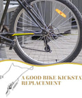 Close-up of a parked bike using Adjustable Dual Leg Bike Kickstand With Non Slip Feet For Quick Release Tires Universal Metal Bicycle Stand
