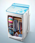 No Sweat Portable Washer With Easy Turn Timer Semi Auto Laundry Machine featuring frosted glass lid and compact design for college dorms.