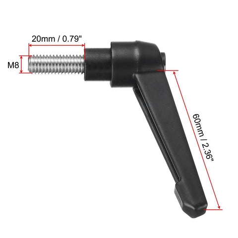Badass Adjustable Clamping Lever Handle M8 X 20mm 304 Stainless Steel with matte black finish, showing dimensions 20mm and 60mm.
