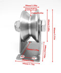 Side view of Heavy Duty Stainless Steel V Groove Gate Track Roller For Sliding Gates With Double Bearing Wheels Set Of 2 3 Inch Solid Bracket Plate Casters Garage Door Pulley For Rolling Gates And Industrial Machines, showing dimensions.