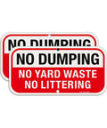 Heavy Duty No Dumping And No Littering Sign 2 Pack Rust Proof Aluminum Property Boundary Signs 12x6 Inches, red and white reflective plaques.