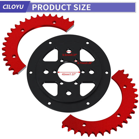 420 Chain Sprocket 42 Tooth Mini Bike Sprocket Hub Adapter Replacement For Coleman CT200U showing red split pieces and black adapter
