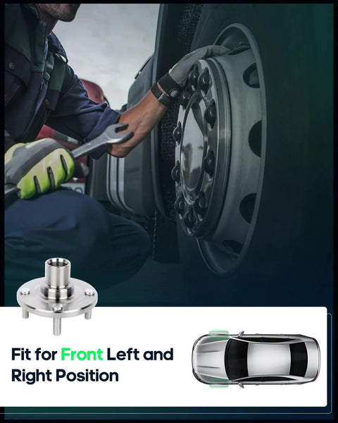 Mechanic installing Front Wheel Bearing And Hub Assembly Fits Toyota Corolla 1988 2002 Chevrolet Prizm 1998 2002 Geo Prizm 1993 1997 4 Lug Front Hub No ABS OE 518507 Replacement Two Piece Set Ready To Roll