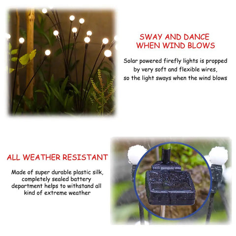 4 Pack 8 LED Solar Powered Garden Lights Outdoor Waterproof Starburst Swaying Lights That Dance In The Wind close-up view