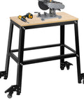 Heavy Duty Drill Press Stand Top Shelf Shop Rig With Smooth Rolling Casters And Hefty 700 Lbs Capacity Plus Generous Storage Shelf For Knocking Out Weekend Builds with black metal frame and wooden top.