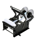 Handheld Adjustable Round Bottle Labeler For Smooth Glue Application with a white bottle and label roll visible.