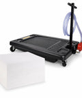 Super Heavy Duty 17 Gallon Oil Drain Pan Bundle With 8ft Hose And 200 Absorbent Pads, Ultimate Car Truck Fluid Catcher Caddy For Smooth Garage Work, black polypropylene pan on wheels with hose and pads
