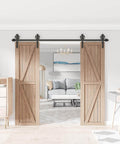 Heavy Duty Sliding Barn Door Hardware Kit For Wood Doors Double Track With Big Spoke Wheel Rollers Black Powder Coated Steel