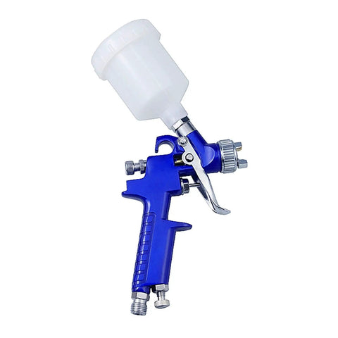 Pro Level Mini Hvlp Spray Airbrush Gun With 0.8 And 1.0 Mm Nozzle Set For Car Painting with a white cup and blue handle.