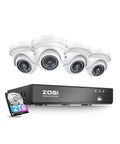 4K PoE Security Camera System With 2TB HDD, 4 Outdoor Indoor 5MP Dome Cameras, NVR, hard drive, for round the clock surveillance