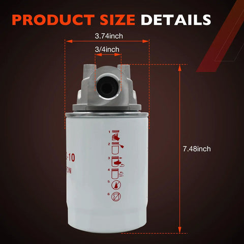 Heavy Duty Hydraulic Oil Filter Assembly 10 Micron For Petroleum Fluids Three Quarters Inch NPT Return Line Filter Housing 20 GPM Flow 200 PSI Max Easy Install Kit Model 221006 dimensions