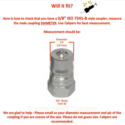 Three Eighths Inch ISO 7241-B Hydraulic Quick Coupling Pressure Relief Tool Kit Male Coupler Dimension Guide
