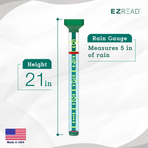 Giant 21 Inch Outdoor Rain Gauge For Pros, USA Made Heavy Duty All Weather Freeze Proof With Float, Stake Or Mount, Debris Shield