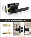 Square Black Interior Door Handle Set No Lock Passage Lever for Left or Right Handed Doors, Heavy Duty Matte Black Closet Door Handle, 1 Pack, Easy Install, Durable Zinc Alloy Build For Lasting Durability