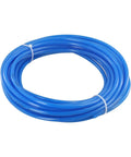 Rock Solid PU Pneumatic Air Hose Kit 6mm OD 4mm ID 10m Length With Connector Elbows Joints For Air Tools Machining Yard Work No Crease Flow Design For Easy Install Works Like A Charm Any Time At Your Shop Or Garage Anywhere. coiled blue PU air hose on white background