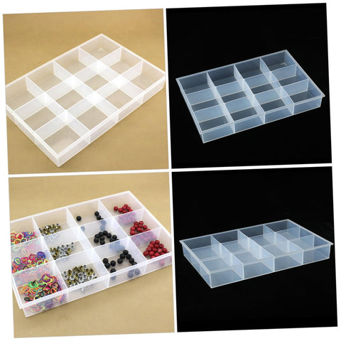 Smooth Operator Multi Grid Plastic Jewelry Tray Keeping Rings Chains And Daily Baubles Neatly Stashed Sweet Home Vanity Desk Organizer With Necklace Display Plate showing clear grid compartments, perfect for organizing trinkets.