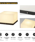 Chill Out In Style With These Modern Warm Led Post Cap Lights, square stainless steel and PMMA design with glow.