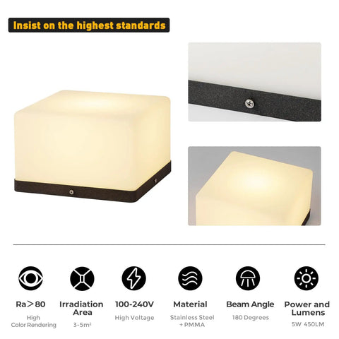 Chill Out In Style With These Modern Warm Led Post Cap Lights, square stainless steel and PMMA design with glow.