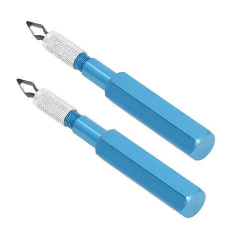 Floor Skiving Knife Kit With Aluminum Alloy Handle And HSS Blades Two Sets Of Four Blades For PVC Trimming, blue handles visible