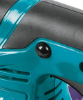 Close-up of 18V LXT Cordless Grass Shear With Hedge Trimmer Blade handle, showing the black and blue ergonomic grip.