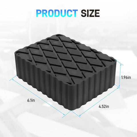 4 Pcs Auto Lift Pads Natural Rubber Jack Stand Blocks 6.375 Inch X 2 Inch showing dimensions of 6.1 in x 4.52 in x 1.96 in