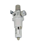 Saw600 N06BG compressed air filter regulator piggyback combo with poly bowl, manual drain, and gauge, 3/4 inch NPT front view
