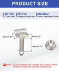 Beefy M6 X 20mm T Slot Bolts Kit With Hammer Head Drop In Bolts And Hex Flange Nuts for 30 Series Aluminum Extrusion size chart