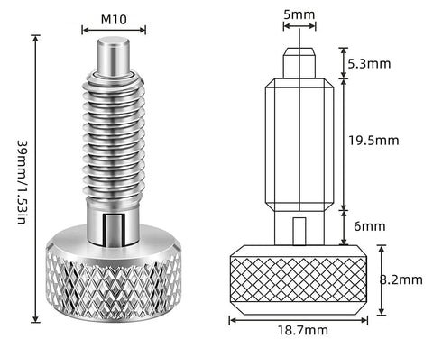 Diagram of Hand Retractable Spring Plunger M10 Stainless Steel Quick Release Pin Lockout Pin With Nut And Knurled Handle