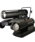 Portable High Output 37KW Industrial Diesel Air Fan Heater With Smart Remote Control To Crush The Chill In Your Garage Or Shop Without Breaking The Bank This Winter, showcasing a robust black heater with wheels.