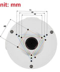 Weatherproof Junction Box PFA130-E for Dome and Bullet Cameras, top view with dimensions in millimeters, IP66 rated
