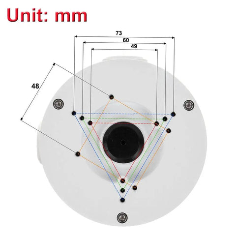 Weatherproof Junction Box PFA130-E for Dome and Bullet Cameras, top view with dimensions in millimeters, IP66 rated