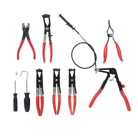 Heavy Duty Hose Clamp Pliers Set With Ergonomic Rubber Handles Built For Tough Automotive Repairs And Versatile Maintenance Jobs Using Durable Steel Construction For Maximum Power And Long Lasting Performance, nine-piece set