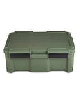 Front view of GoNow Box Waterproof Gear Storage Heavy Duty Outdoor Utility Container With Tray And Dividers Large Capacity Olive Drab