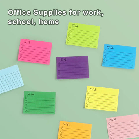 Colorful 3x4 Inch Lined Sticky Notes Pack With Nine Pads And Fifty Sheets Each, Self Stick Memo Notes in bright colors on display