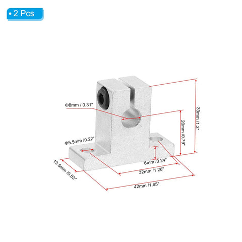 Two Pack Aluminum Linear Motion Rod Rail Clamp Guides For 8mm Shafts, Rig Ready Lightweight CNC Rails, Durable Mounts, Precision Fit, Smooth Sliding, 42x13.5x33mm Size With 5.5mm Mount Holes